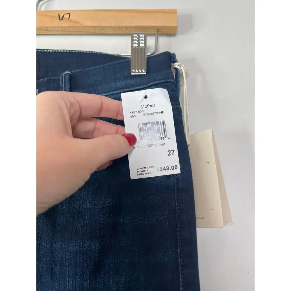 NWT Mother Insider Crop Step Fray Raw Cut Jeans Night Tripper Size: 27 - Picture 4 of 9